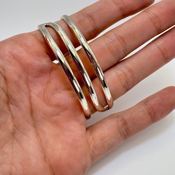 VTG Solid Sterling Silver 925 Abstract Open Cuff Bracelet Size 2.5" Length - Picture 5 of 10